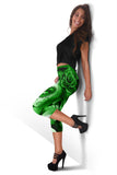 Calavera Fresh Look Design #2 Capri Leggings (Green Lime Rose) - FREE SHIPPING