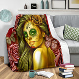 Calavera Fresh Look Design #2 Throw Blanket (Yellow Smiley Face Rose) - FREE SHIPPING