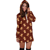 Ugly Christmas Sweater Hoodie Dress - Gingerbread Men Design #1 (Brown) - For Small To Plus Size Divas - FREE SHIPPING