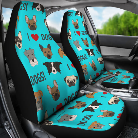 I Love Dogs Car Seat Covers (FPD Cyan) - FREE SHIPPING