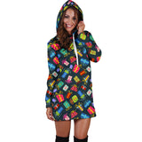 Ugly Christmas Sweater Hoodie Dress - Christmas Presents Design #1 (Blue) - For Small To Plus Size Divas - FREE SHIPPING