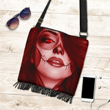 Calavera Fresh Look Design #3 Cross-Body Boho Handbag (Red Garnet) - FREE SHIPPING