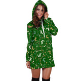 Ugly Christmas Sweater Hoodie Dress - Flying Reindeer Design #1 (Green) - For Small To Plus Size Divas - FREE SHIPPING