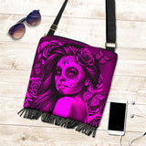 Calavera Fresh Look Design #2 Cross-Body Boho Handbag (Pink Easy On The Eyes Rose) - FREE SHIPPING