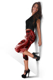 Calavera Fresh Look Design #2 Capri Leggings (Red Freedom Rose) - FREE SHIPPING