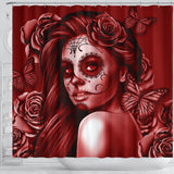Calavera Fresh Look Design #2 Shower Curtain (Red Freedom Rose) - FREE SHIPPING