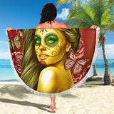 Calavera Fresh Look Design #2 Beach Blanket (Yellow Smiley Face Rose) - FREE SHIPPING