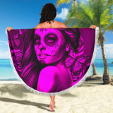 Calavera Fresh Look Design #2 Beach Blanket (Pink Easy On The Eyes Rose) - FREE SHIPPING