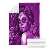 Calavera Fresh Look Design #2 Throw Blanket (Purple Night Owl Rose) - FREE SHIPPING