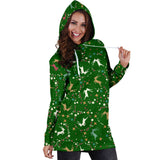 Ugly Christmas Sweater Hoodie Dress - Flying Reindeer Design #1 (Green) - For Small To Plus Size Divas - FREE SHIPPING