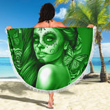 Calavera Fresh Look Design #2 Beach Blanket (Green Lime Rose) - FREE SHIPPING