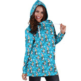 Ugly Christmas Sweater Hoodie Dress - Penguins Design #1 (Blue) - For Small To Plus Size Divas - FREE SHIPPING
