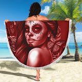 Calavera Fresh Look Design #2 Beach Blanket (Red Freedom Rose) - FREE SHIPPING