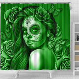 Calavera Fresh Look Design #2 Shower Curtain (Green Lime Rose) - FREE SHIPPING