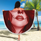 Calavera Fresh Look Design #3 Beach Blanket (Red Garnet) - FREE SHIPPING