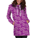 Ugly Christmas Sweater Hoodie Dress - Merry Christmas Design #1 (Purple) - For Small To Plus Size Divas - FREE SHIPPING