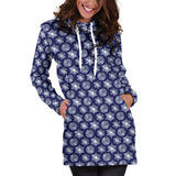 Ugly Christmas Sweater Hoodie Dress - Snowflakes Design #4 (Dark Blue) - For Small To Plus Size Divas - FREE SHIPPING