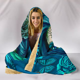 Calavera Fresh Look Design #2 Hooded Blanket (Turquoise Tiffany Rose) - FREE SHIPPING