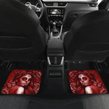 Calavera Fresh Look Design #2 Car Floor Mats (Red Freedom Rose, Front & Back) - FREE SHIPPING