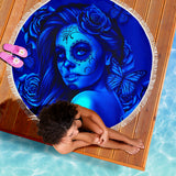 Calavera Fresh Look Design #2 Beach Blanket (Blue Elusive Rose) - FREE SHIPPING