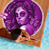 Calavera Fresh Look Design #2 Beach Blanket (Purple Night Owl Rose) - FREE SHIPPING