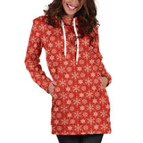 Ugly Christmas Sweater Hoodie Dress - Snowflakes Design #2 (Red) - For Small To Plus Size Divas - FREE SHIPPING