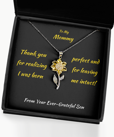 Sunflower Necklace Gift For Mother From Uncircumcised Son, Intact Boy, Thank You Mom, Uncut Boy, Intactivist, Perfect Boy, Unmutilated Child