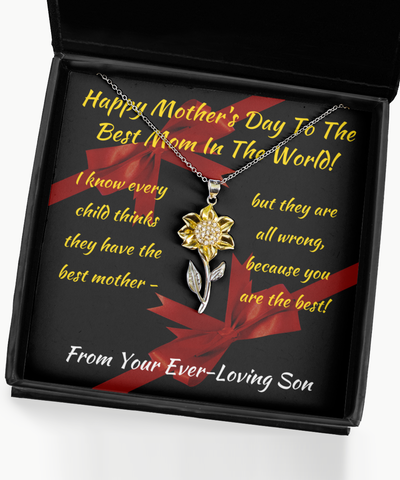 Sunflower Necklace Mothers Day Gift, Mother's Day Gift, Mother Gift From Son, World's Best Mom, To My Mother From Son, Mother Son Gift Ideas