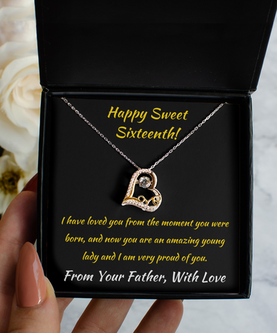 Love Dancing Necklace Sweet Sixteenth Birthday Gift From Father To Daughter, 16th Birthday Girl Gift, Sweet Sixteen Pendant Jewelry Present