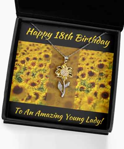 Sunflower Necklace 18th Birthday Gifts For Girls, Young Lady Eighteenth Gift, Daughter 18th Pendant, Niece 18th Jewelry, Granddaughter 18th