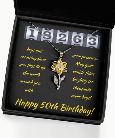 Sunflower Necklace 50th Birthday Gifts For Her, Friend Fiftieth, Daughter 50th Pendant, Niece 50th Jewelry, Granddaughter 50th, Mom 50th