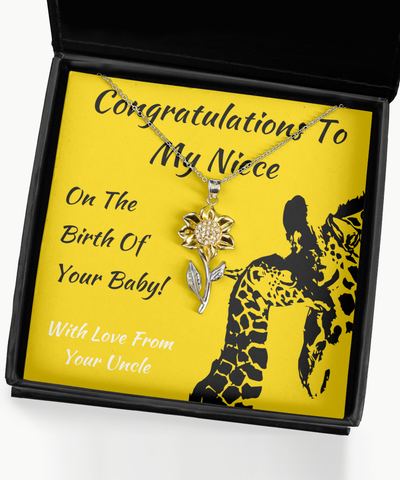 Sunflower Necklace Uncle Gift New Baby Congratulations To Niece, New Son Jewelry, To New Mother, Uncle To Mom, New Daughter Congrats