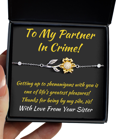Sunflower Bracelet Partner In Crime Gift To Sister, Sister To Sister Gift, Sister Shenanigans, Thanks Sis, Thanks To Sister, Sisterhood