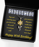 Sunflower Necklace 90th Birthday Gifts For Her, Friend Ninetieth, Daughter 90th Pendant, Niece 90th Jewelry, Granddaughter 90th, Mom 90th