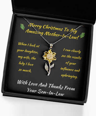 Sunflower Necklace Merry Christmas To Mother-In-Law From Son-In-Law, MIL Xmas Present, Mother-In-Law Jewelry, SIL To MIL Pendant Gift