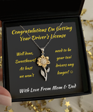 Sunflower Necklace Driver's Licence Congratulations Gift To Daughter From Parents, Road Test Pass Present, Driving Test Well Done Jewelry