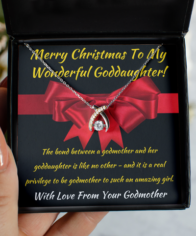 Wishbone Necklace Merry Christmas Gift To Goddaughter From Godmother, Goddaughter Xmas Jewelry, Godmother To Goddaughter Pendant Present