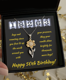 Sunflower Necklace 50th Birthday Gifts For Her, Friend Fiftieth, Daughter 50th Pendant, Niece 50th Jewelry, Granddaughter 50th, Mom 50th