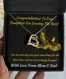 Love Dancing Necklace First Home Gift For Daughter From Parents, Leaving The Nest Pendant, Love From Mom And Dad, To Our Daughter Jewelry