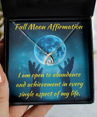 Wishbone Necklace, Full Moon Necklace, Abundance Necklace, Achievement Gift, Wiccan Jewelry, Full Moon Affirmation, Manifesting Desires