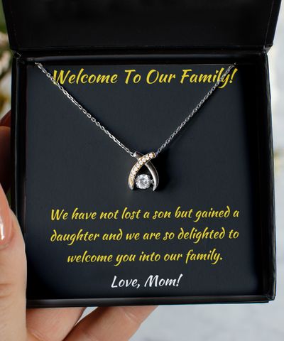 Wishbone Necklace Welcome To The Family Wedding Day Gift From Mother Of The Groom To Her Daughter-In-Law, MIL To DIL Jewelry, Bride Pendant
