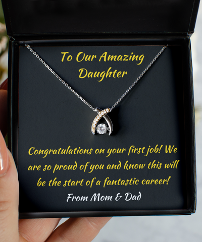 Wishbone Necklace First Job Congratulation Gift From Parents To Daughter, New Job Gift For Her, Employment Present, Daughter Gift, Well Done