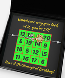 Sunflower Bracelet 50th Birthday Gift For Her, Fiftieth Magic Square, Daughter Mathematical Pendant, Niece Jewelry, Granddaughter, Mother