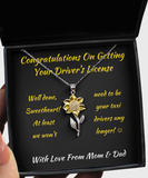 Sunflower Necklace Driver's Licence Congratulations Gift To Daughter From Parents, Road Test Pass Present, Driving Test Well Done Jewelry
